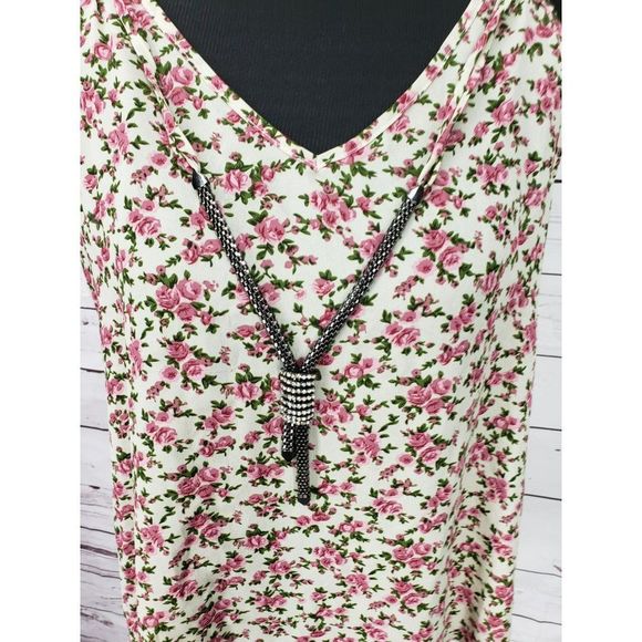 Annabelle USA Women's Cream White Pink‎ Floral Strappy Necklace Tank Top LARGE - Picture 10 of 12